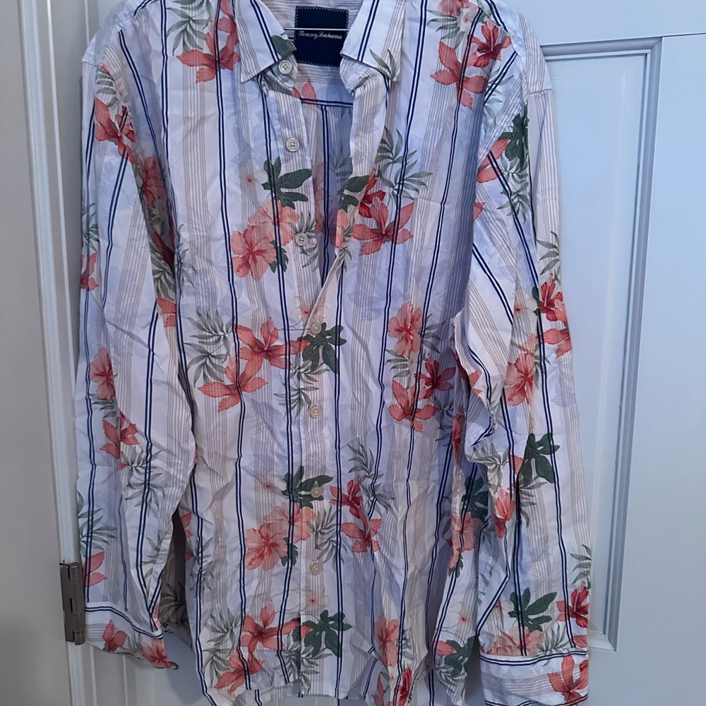 Tommy Bahama Floral Striped Shirt Jacket - Blue and Red